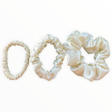 Load image into Gallery viewer, Luxury mulberry silk hair scrunchies (trio)